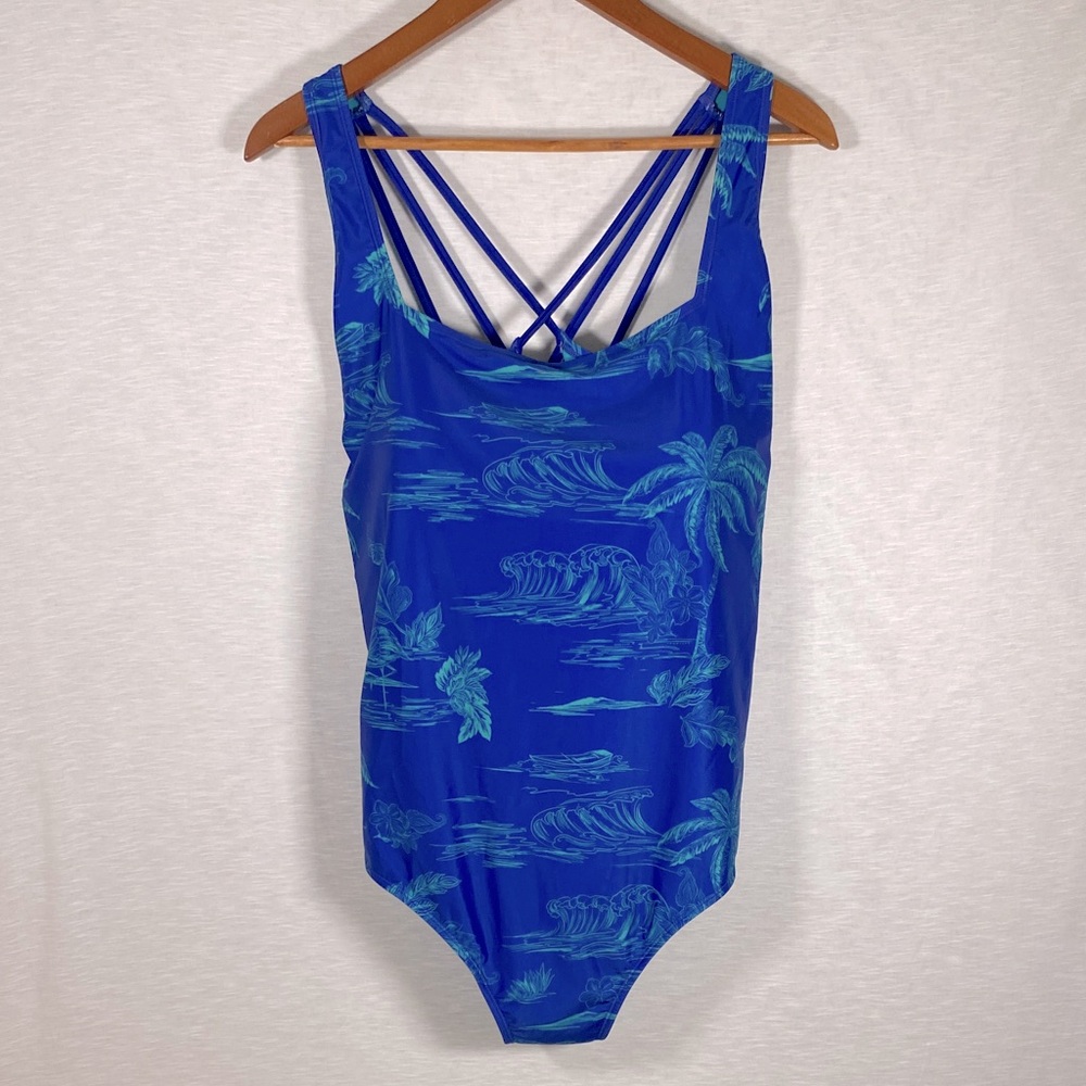 Outdoor Oasis One Piece Swimsuit Women’s‎ 2X Blue Teal Tropical Vacation NWT